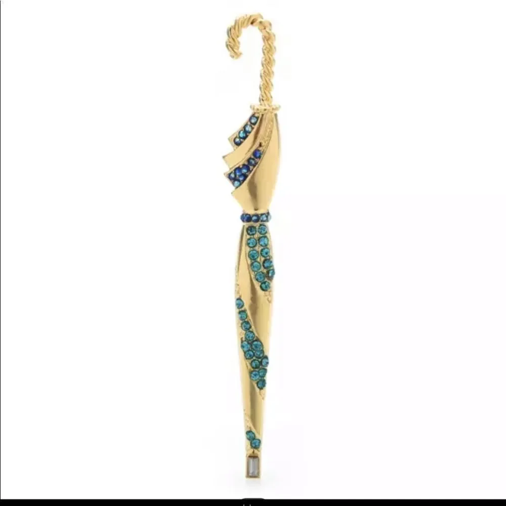 BLUE UMBRELLA BROOCH, GOLDTONE